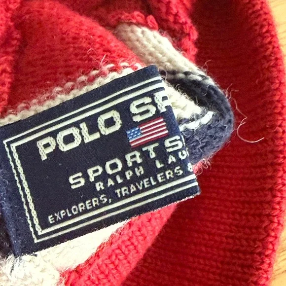 90s Y2K Vtg Polo Sport Ralph Lauren Retro Ski Beanie Tassel Hat USA Shield Patch
